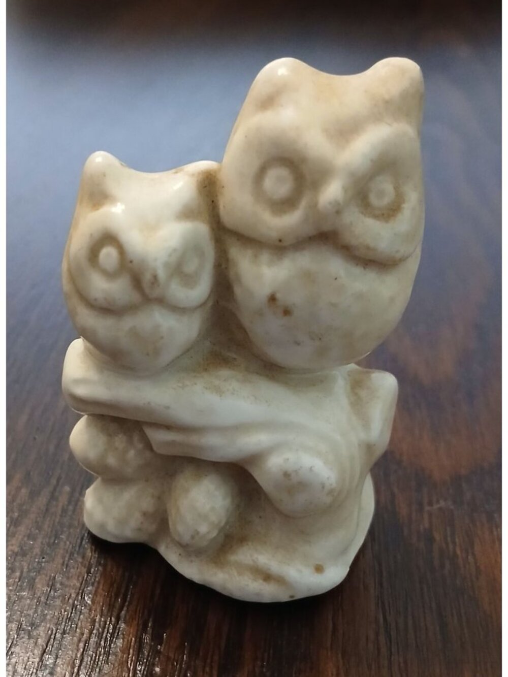 Ceramic Owl Figurine w/ Baby Candle Or Incense Holder 2.25" Tall VTG Decor #S-2
